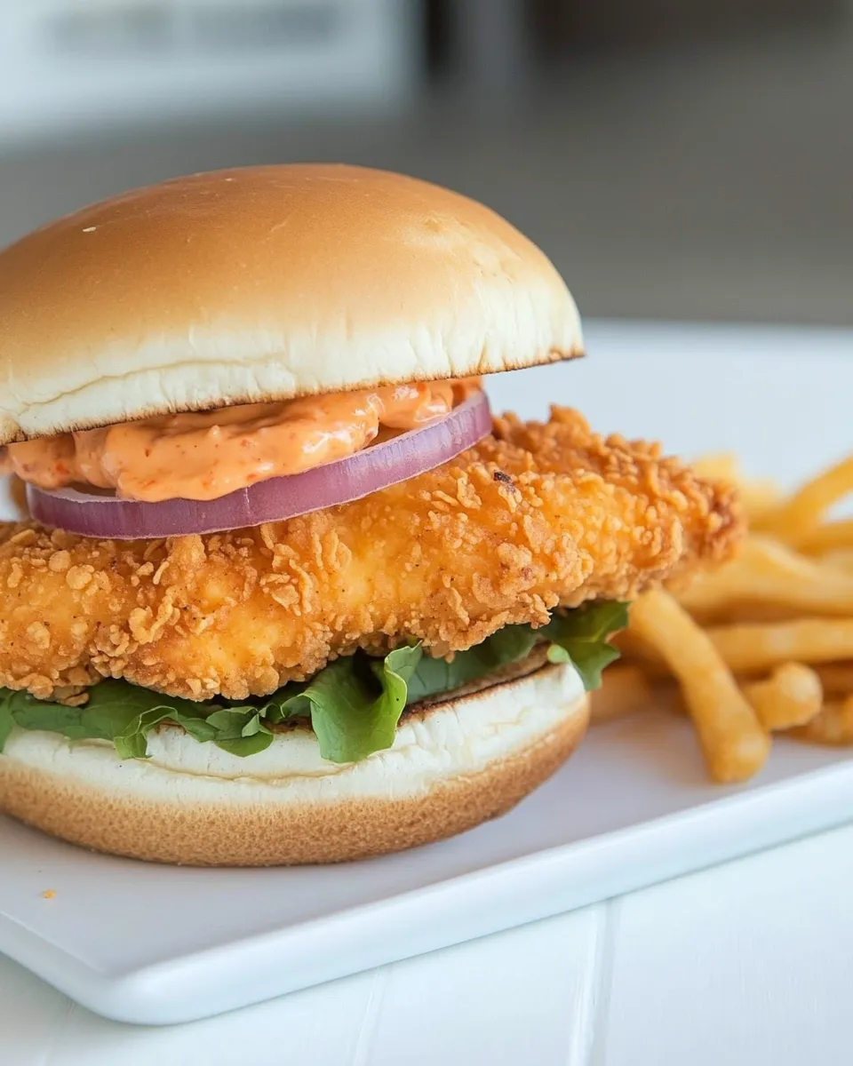 Delicious Oven Fried Chicken Burger with Spicy Mayo image