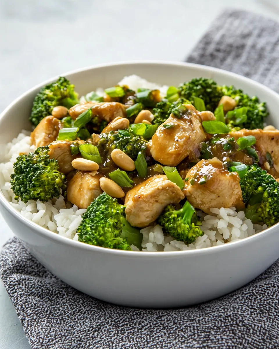 delicious Peanut Sauce Chicken and Broccoli Bowls shot