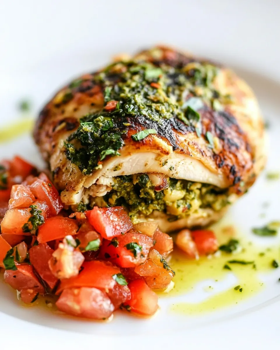 Classic Pesto-Stuffed Chicken with Tomato Relish dish photo