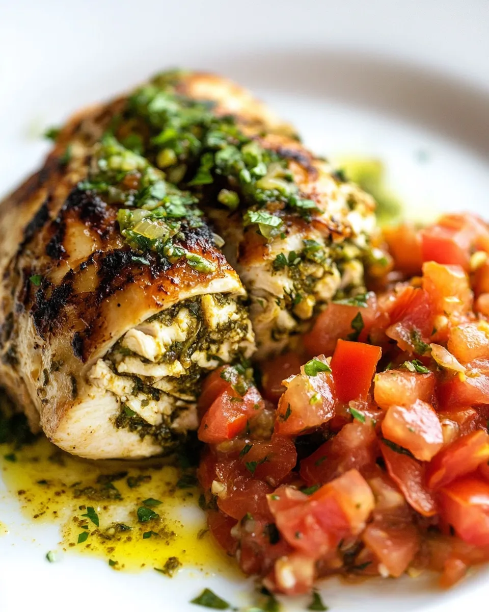 Easy Pesto-Stuffed Chicken with Tomato Relish food shot