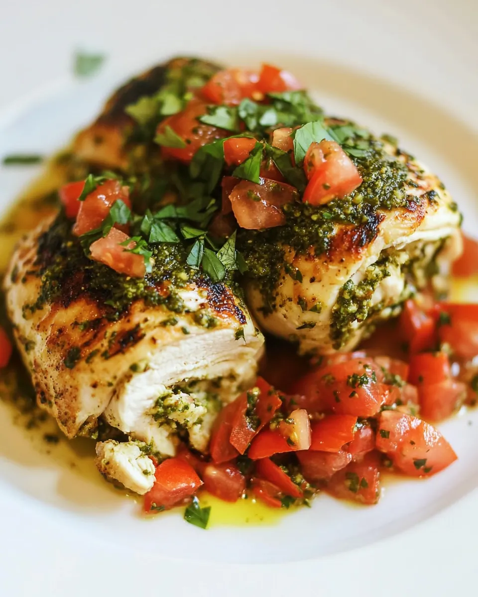 Delicious Pesto-Stuffed Chicken with Tomato Relish plate image
