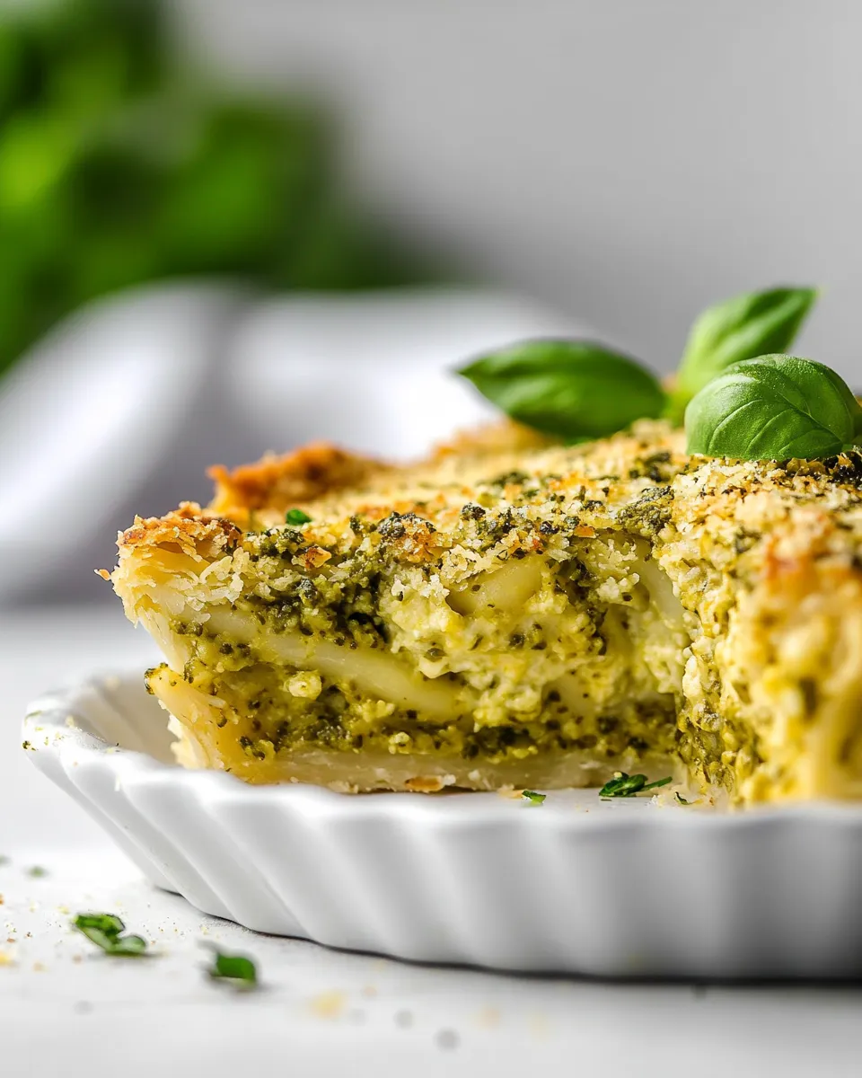 Homemade Pesto Bucatini Pie. photo