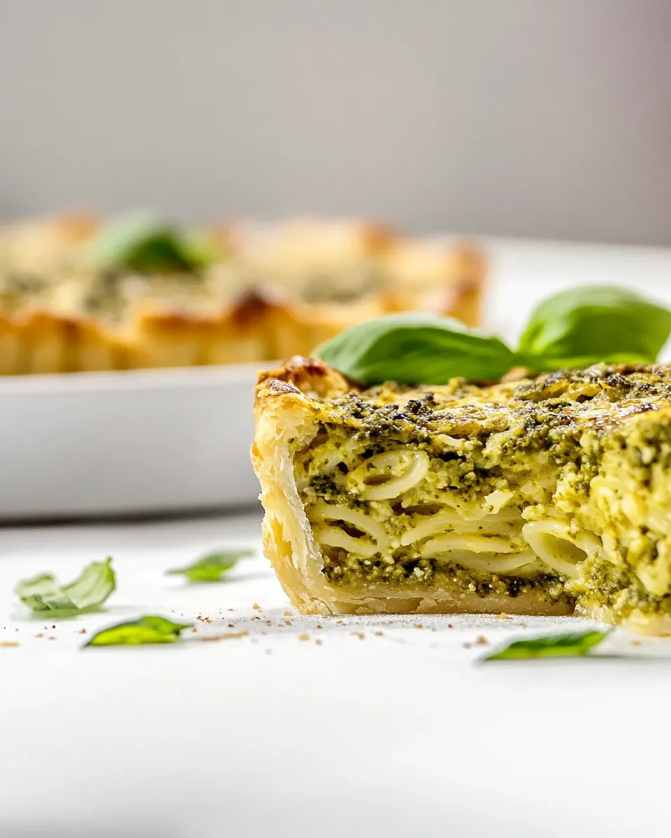 Delicious Pesto Bucatini Pie. shot