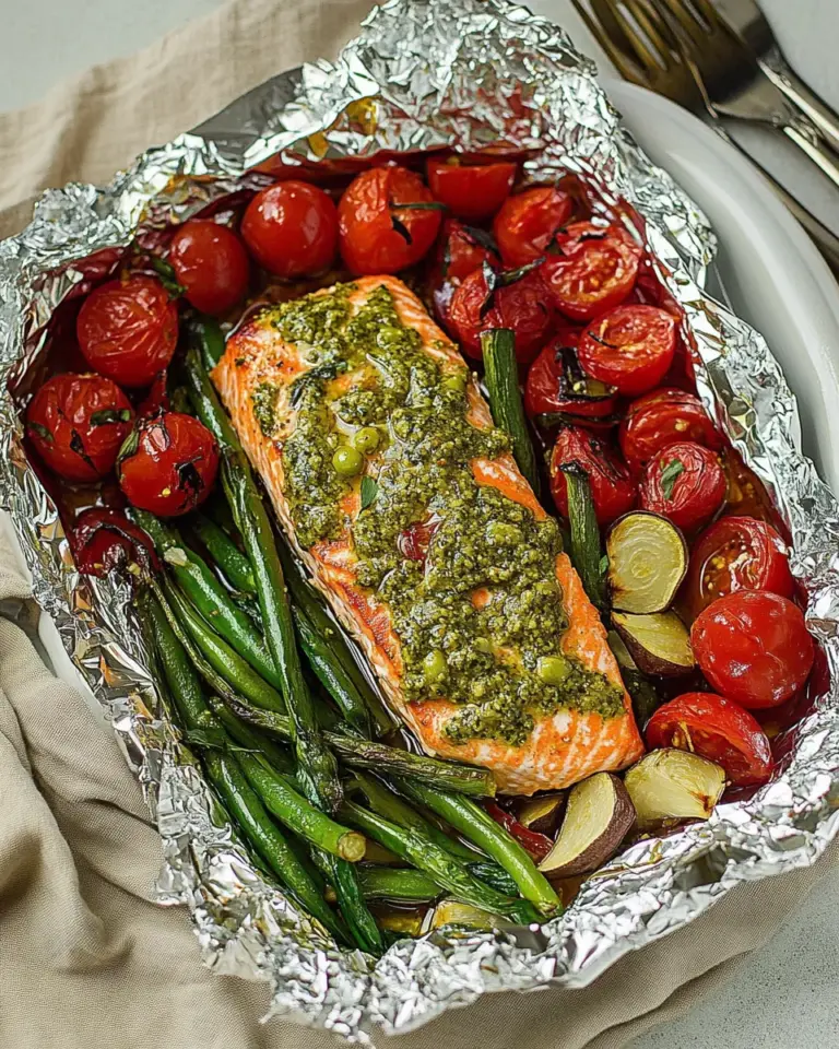 Homemade Pesto Salmon and Italian Veggies in Foil recipe photo