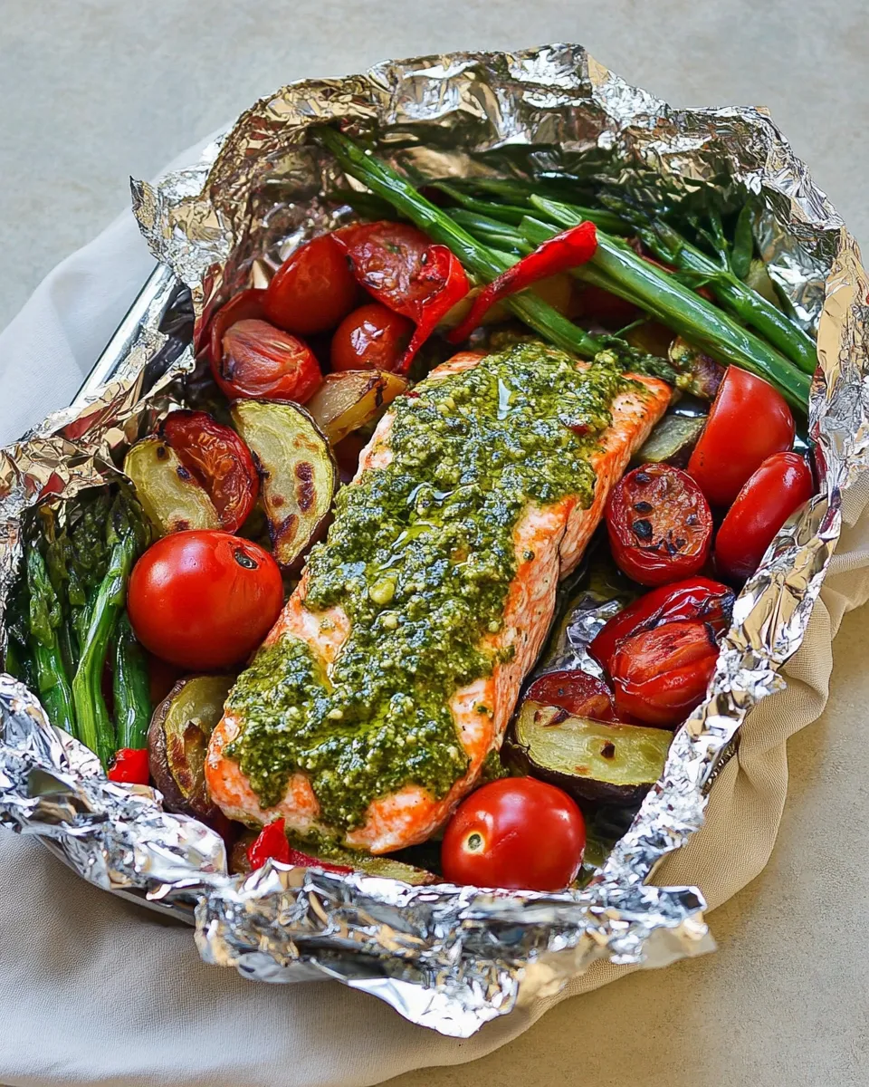 Delicious Pesto Salmon and Italian Veggies in Foil picture
