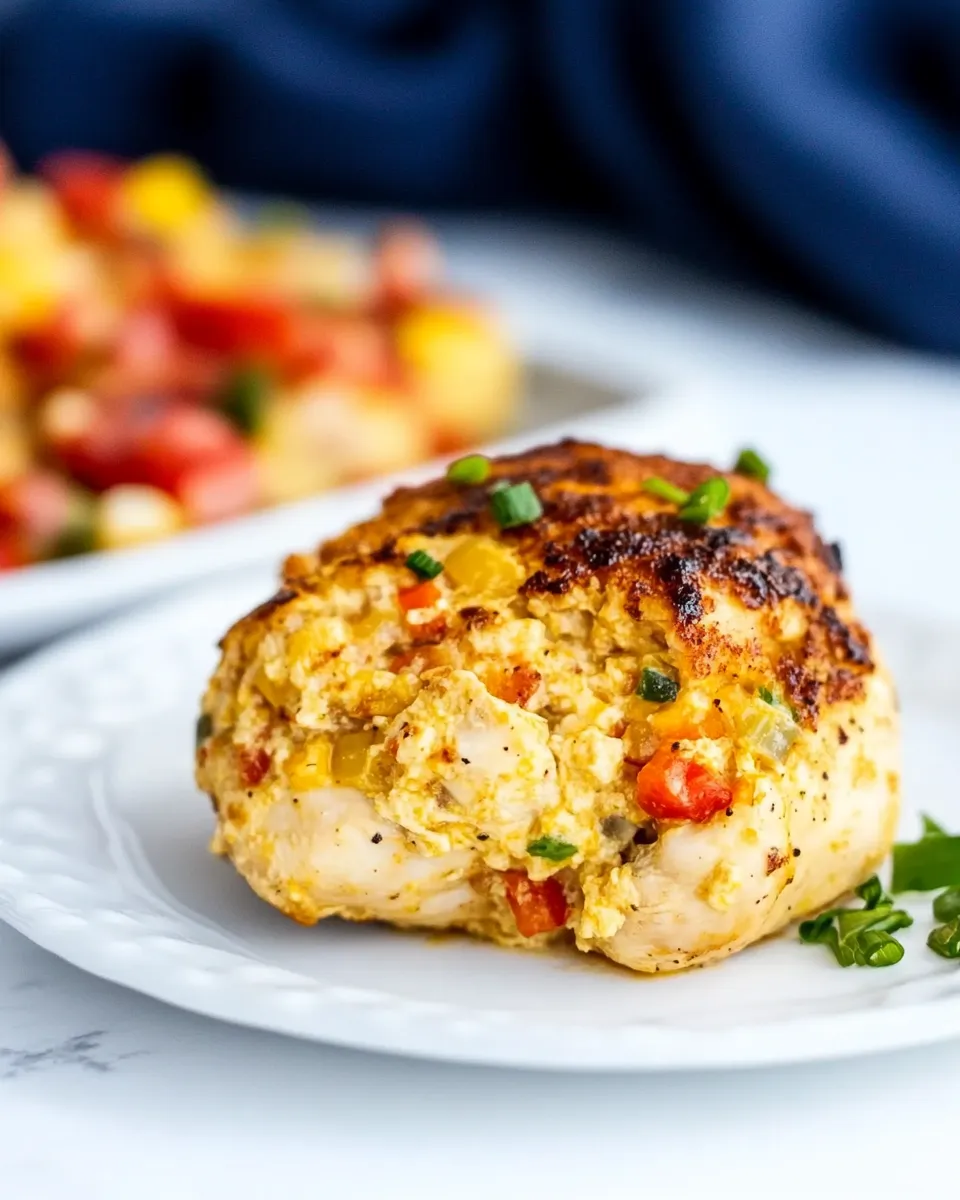 Delicious Pimento Cheese Stuffed Chicken plate image