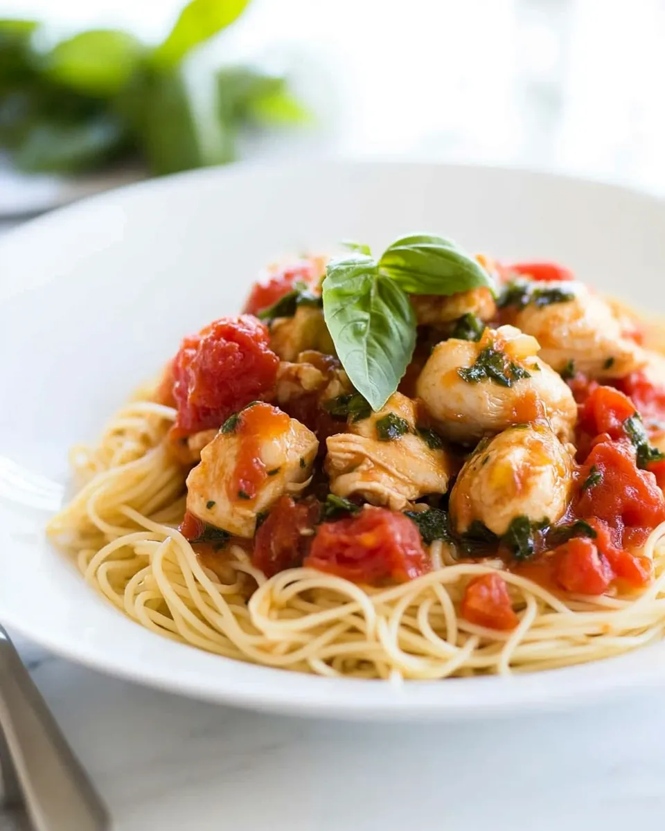 Classic Quick Basil Chicken Pasta for Two food shot