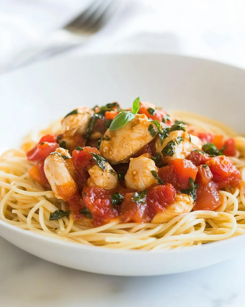 Easy Quick Basil Chicken Pasta for Two dish photo