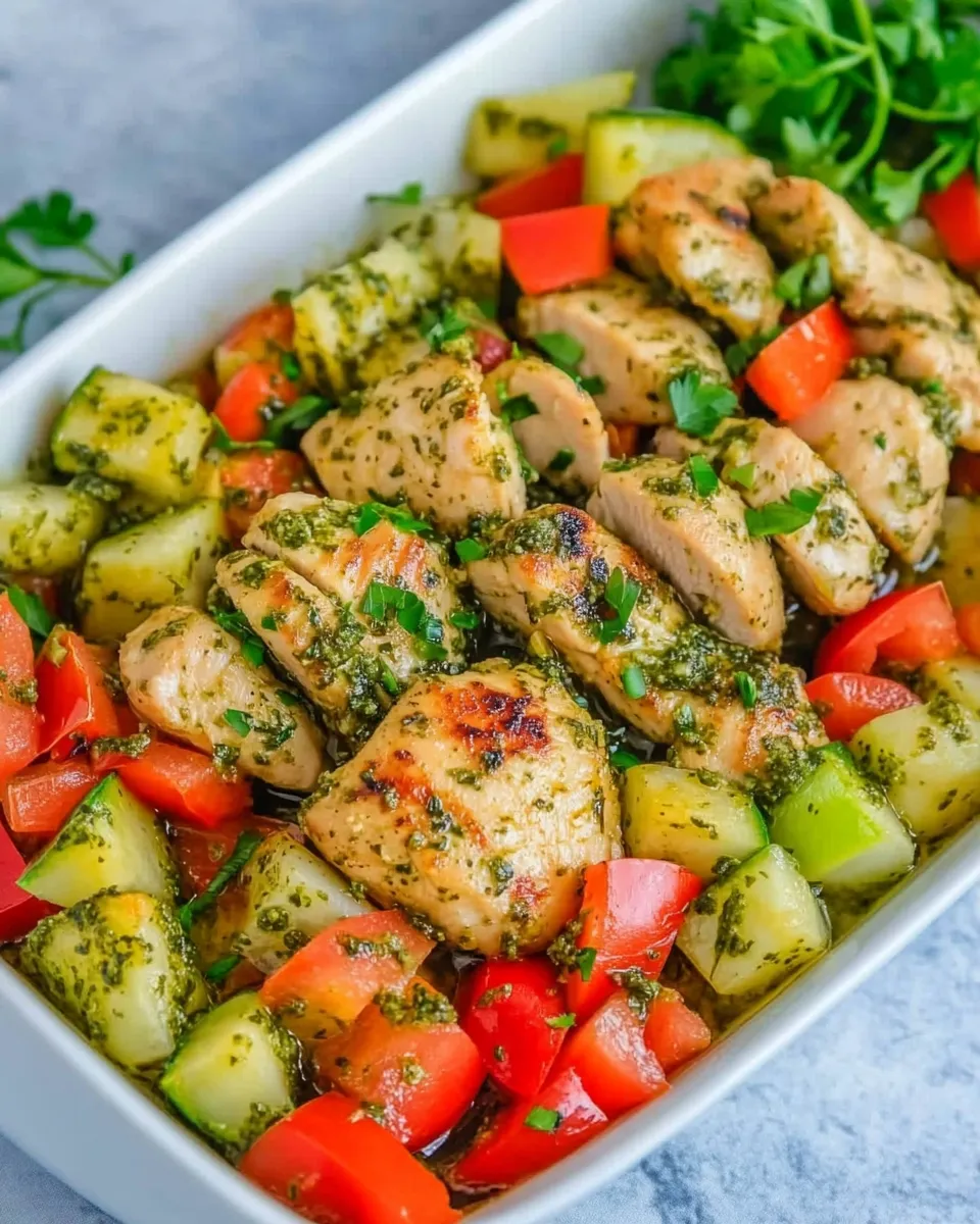 Classic Quick Pesto Chicken and Veggies dish photo