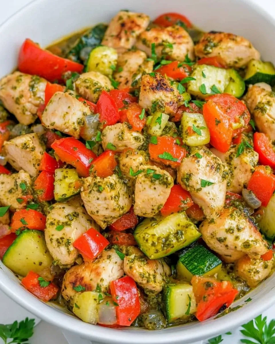 Easy Quick Pesto Chicken and Veggies food shot