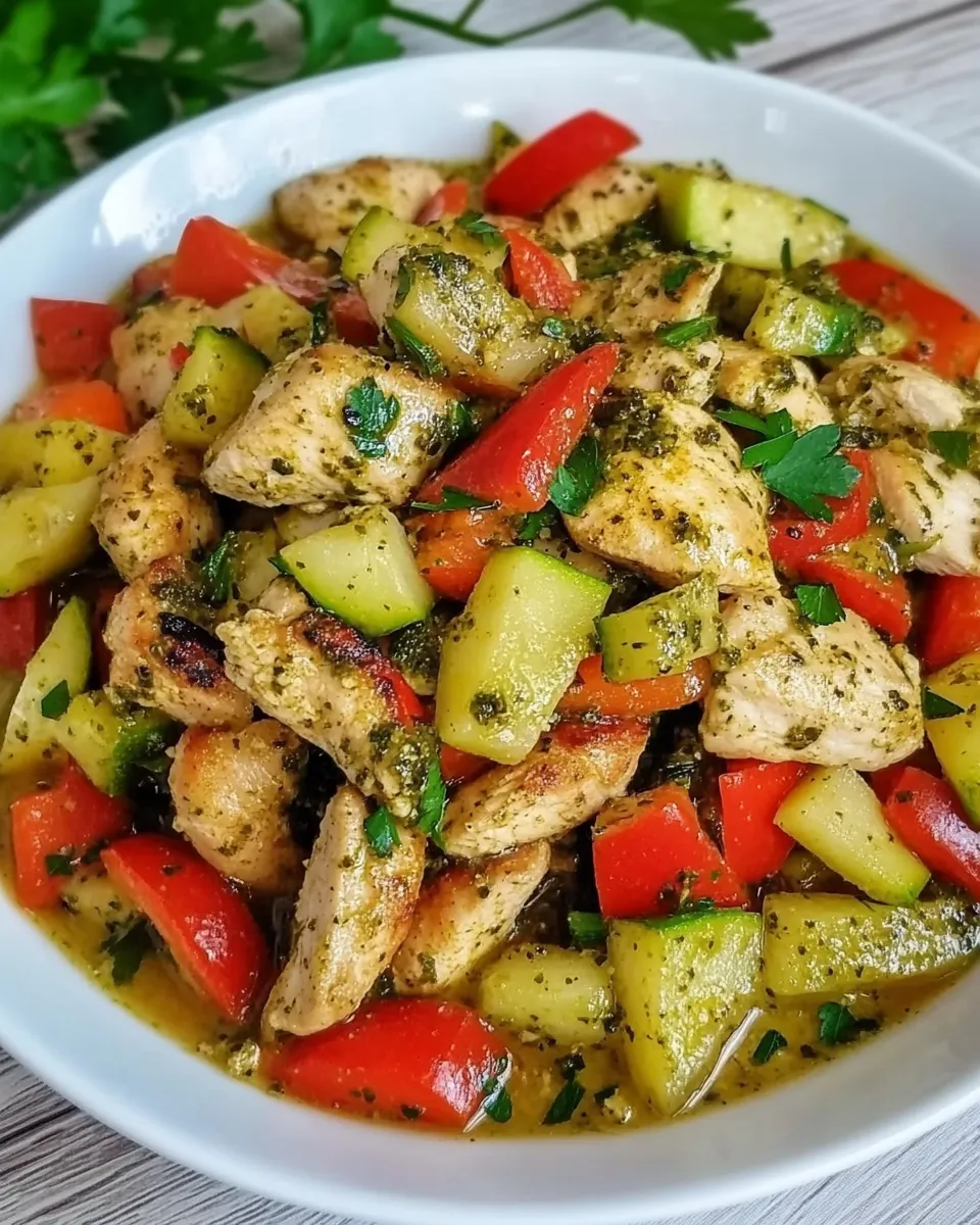 Delicious Quick Pesto Chicken and Veggies plate image