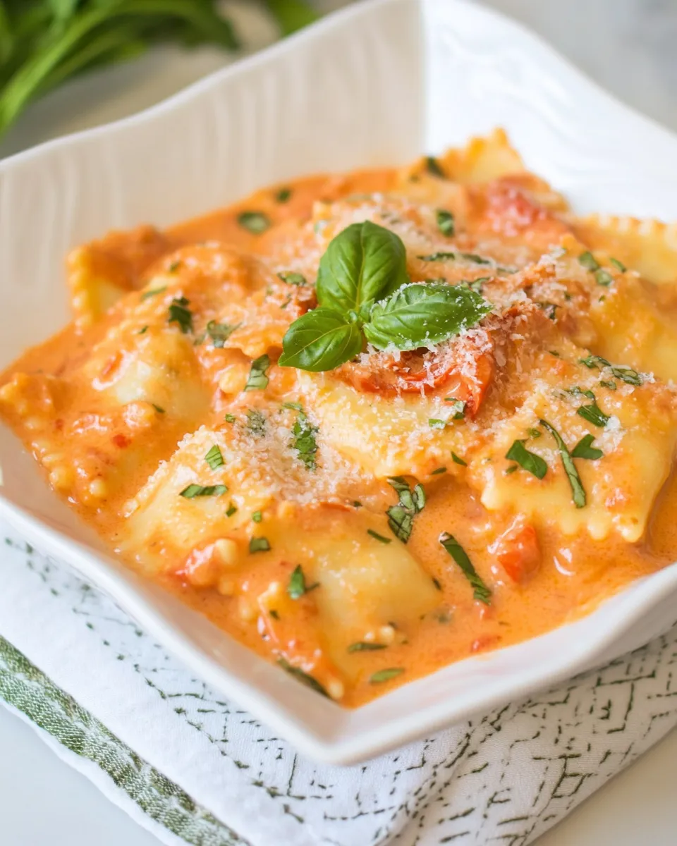 Homemade Ravioli with Creamy Sun-dried Tomato and Basil Sauce photo