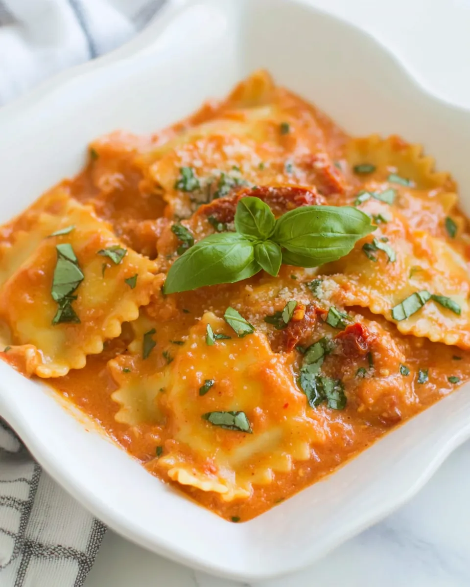 Easy Ravioli with Creamy Sun-dried Tomato and Basil Sauce recipe photo