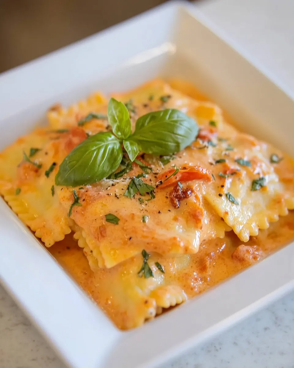 Delicious Ravioli with Creamy Sun-dried Tomato and Basil Sauce dish photo