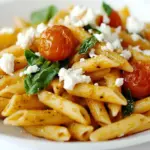 Homemade Red Pesto Penne with Roasted Cherry Tomatoes and Goat Cheese photo