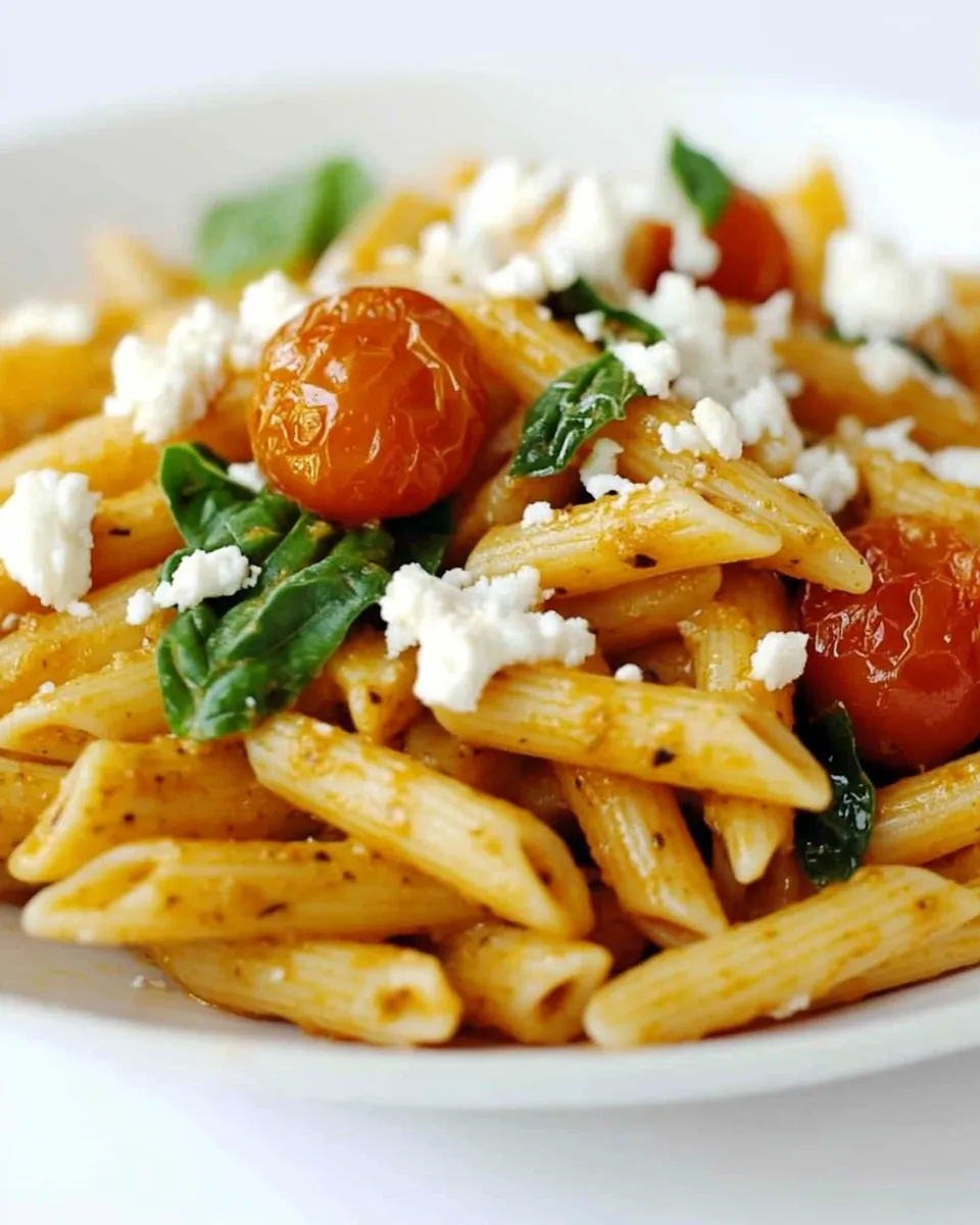 Homemade Red Pesto Penne with Roasted Cherry Tomatoes and Goat Cheese photo