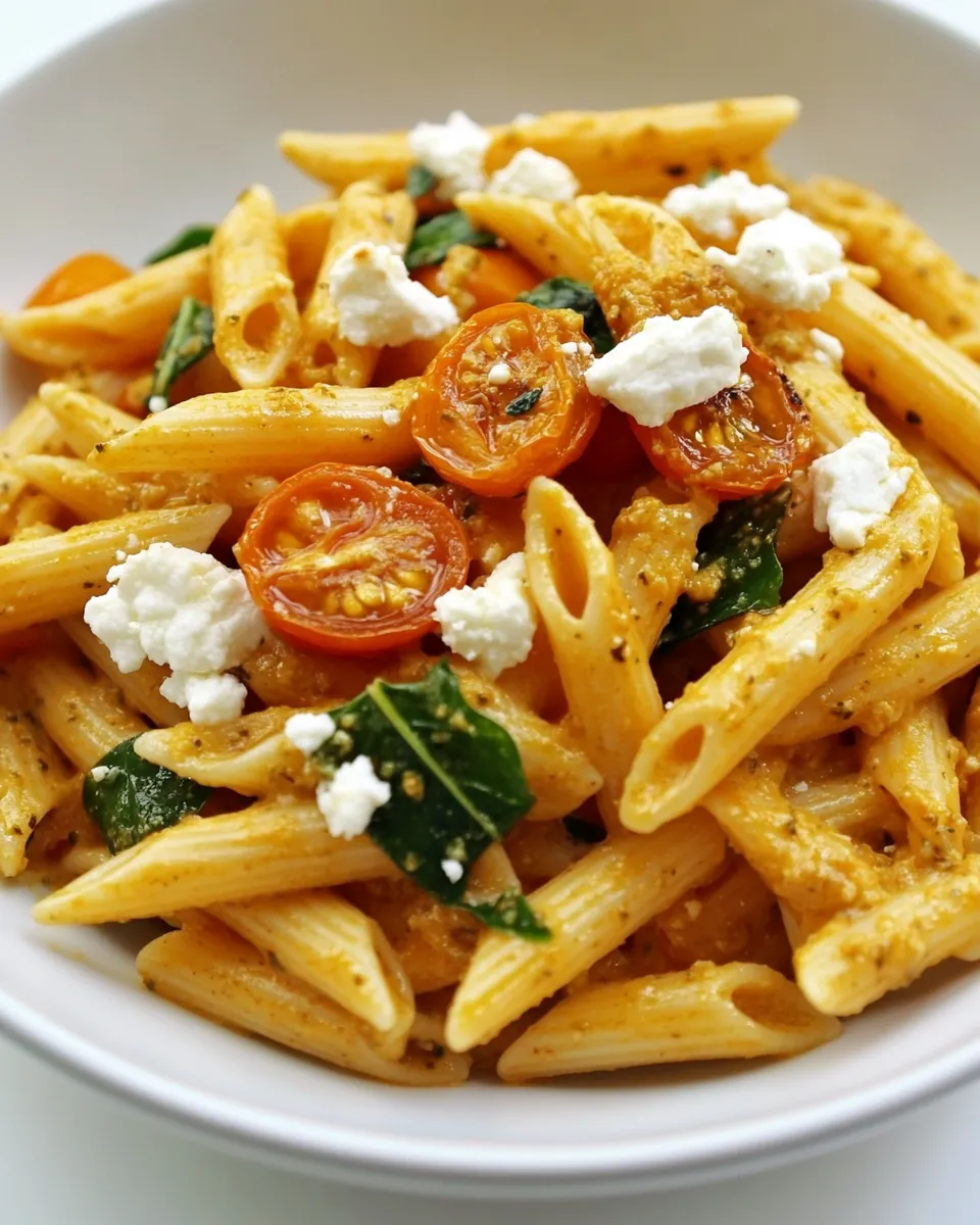 Classic Red Pesto Penne with Roasted Cherry Tomatoes and Goat Cheese image