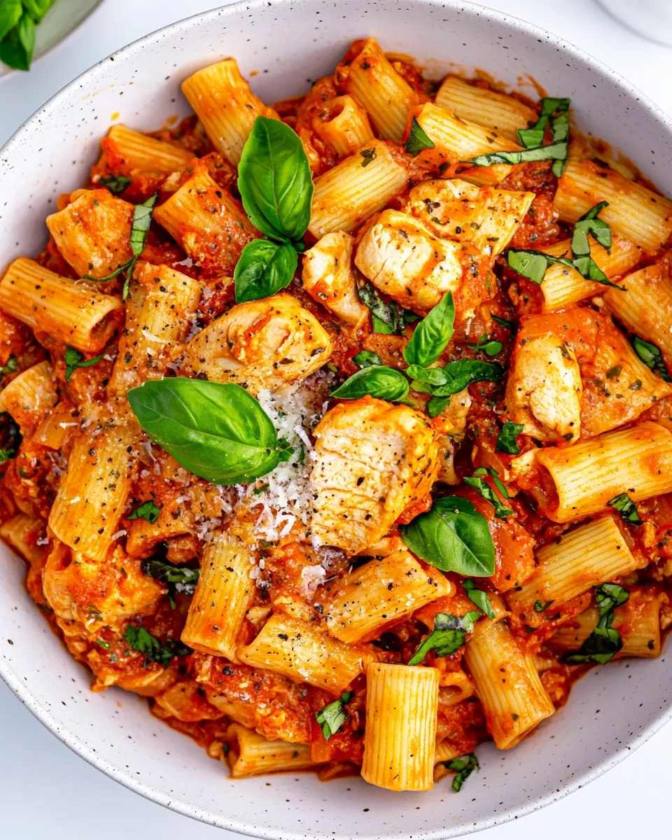Homemade Rigatoni Arrabbiata with Chicken photo