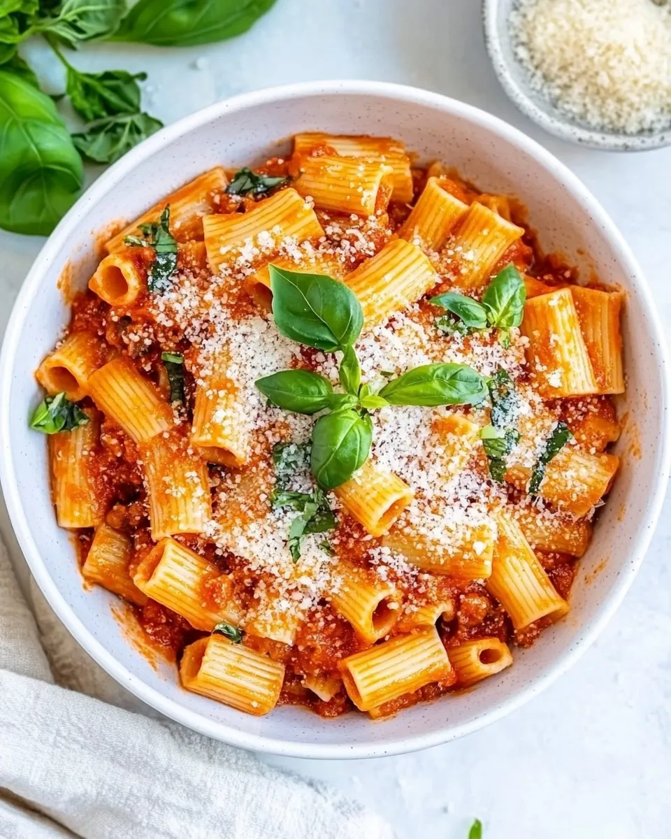 Delicious Rigatoni Pomodoro shot