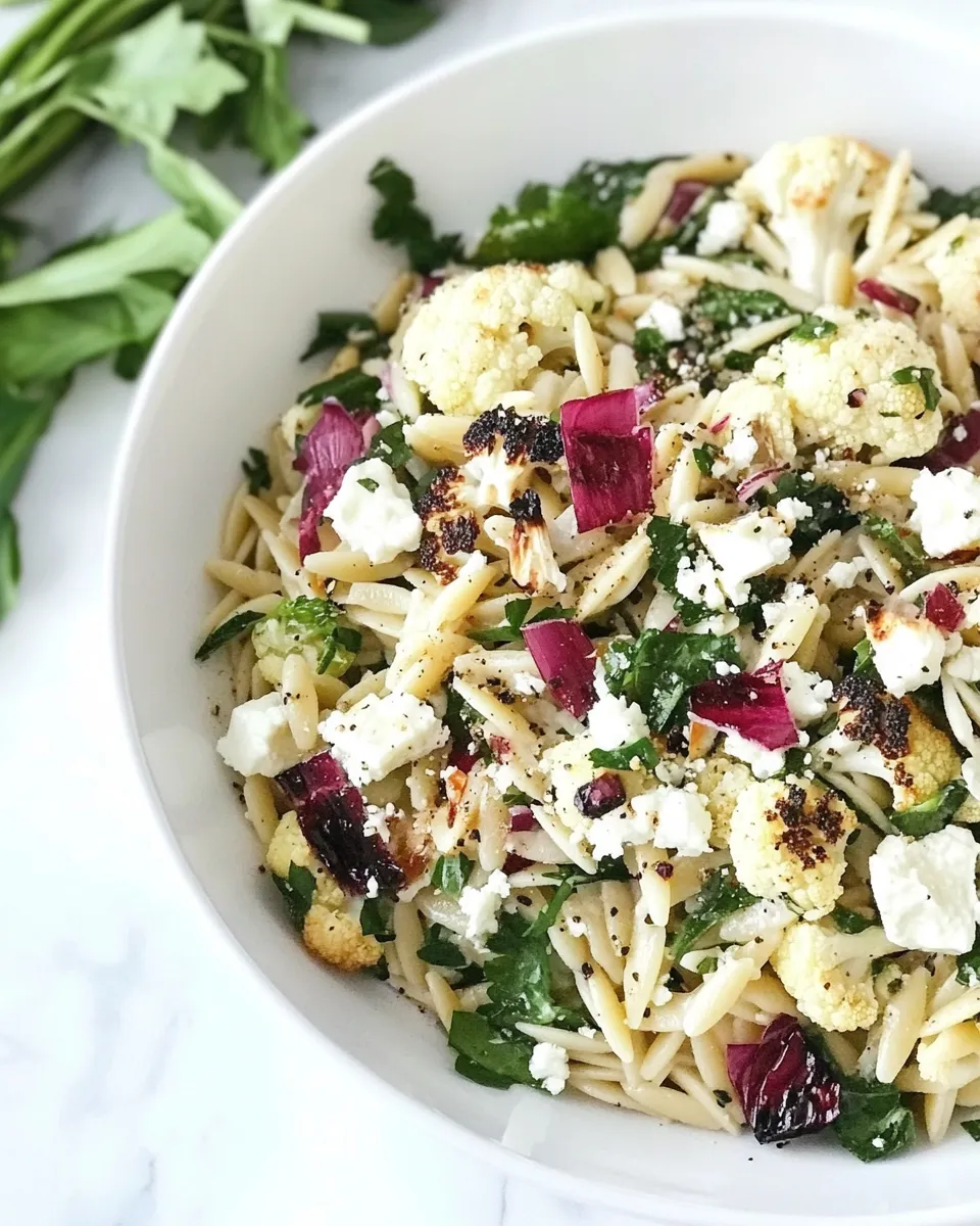 Homemade Roasted Cauliflower, Feta, and Orzo Salad photo