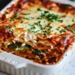 Homemade Roasted Vegetable Lasagna with Burrata. photo