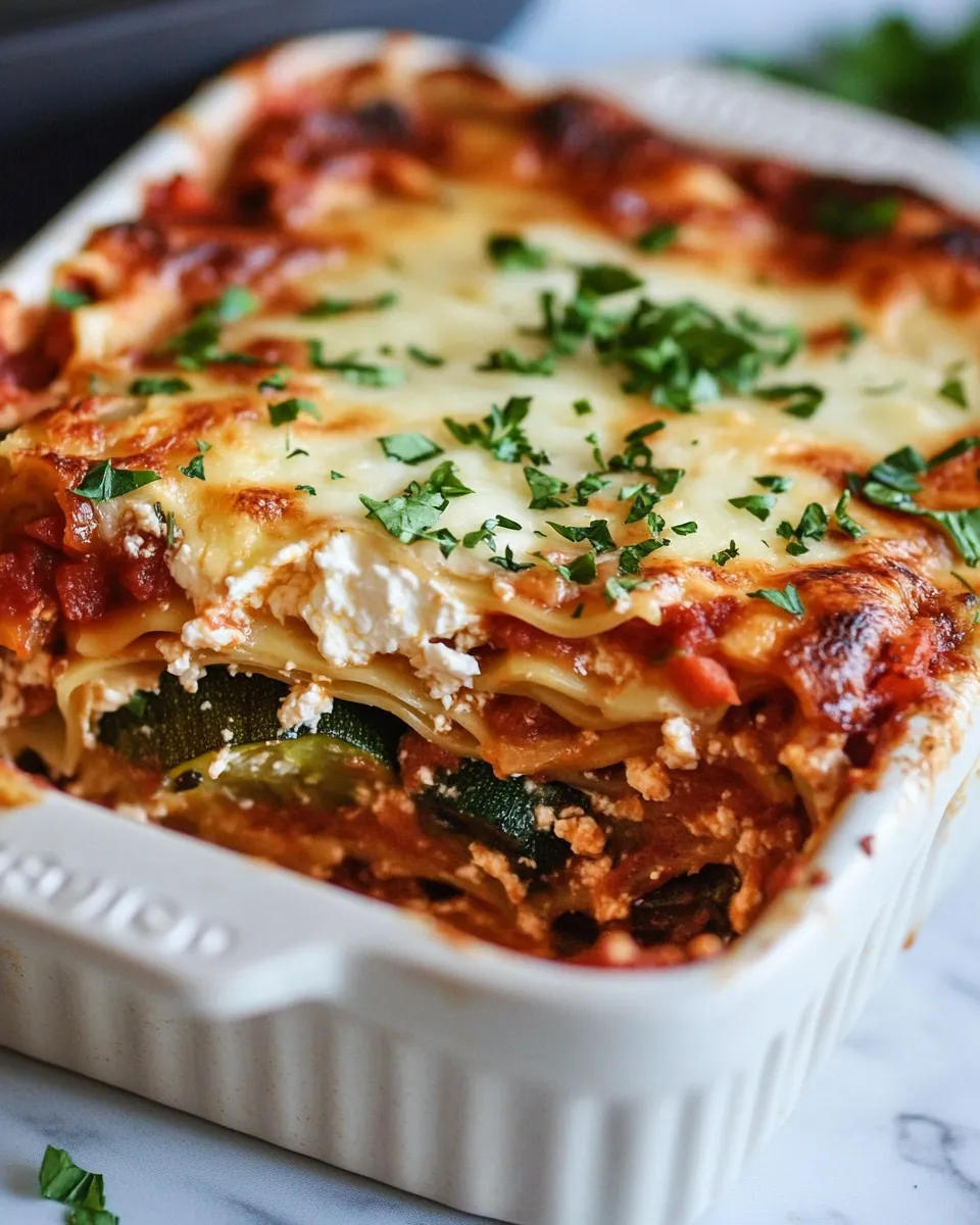 Homemade Roasted Vegetable Lasagna with Burrata. photo