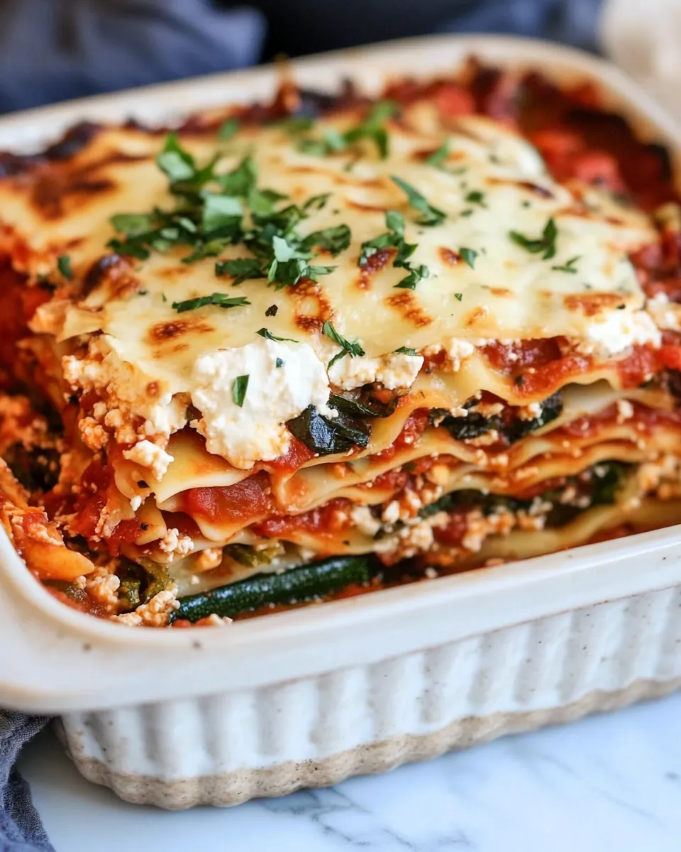 Delicious Roasted Vegetable Lasagna with Burrata. shot