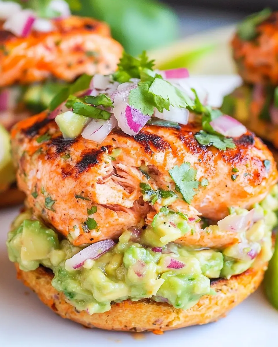 Delicious Salmon Burgers with Avocado Salsa photo