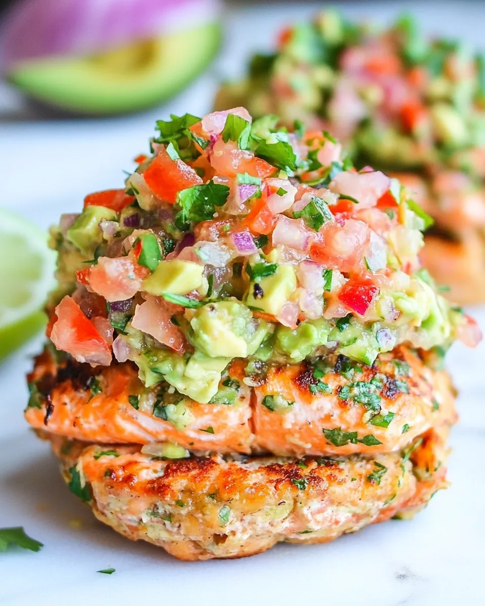 Healthy Salmon Burgers with Avocado Salsa recipe image