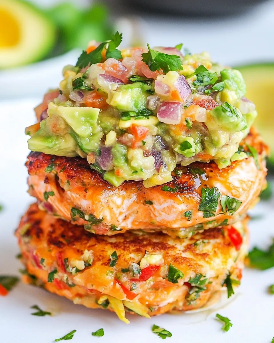 Quick Salmon Burgers with Avocado Salsa food shot