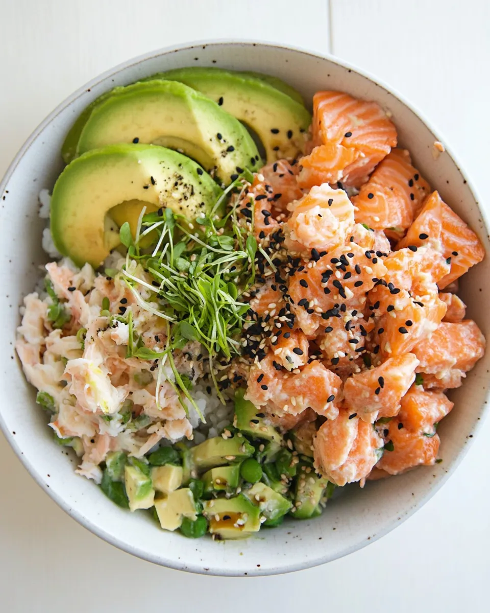 Homemade Salmon Poke Bowls with Crab Salad photo