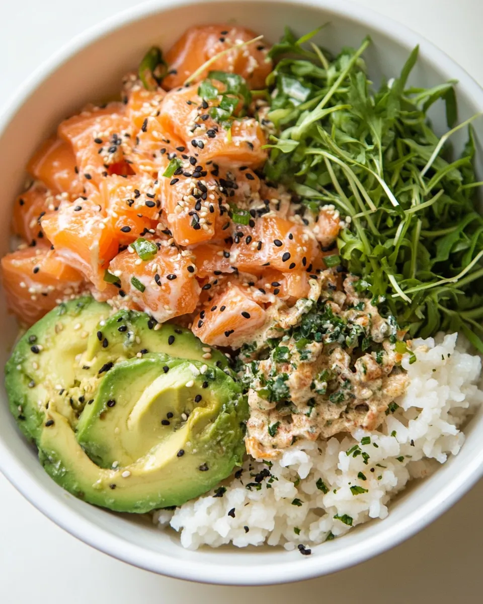 Classic Salmon Poke Bowls with Crab Salad image