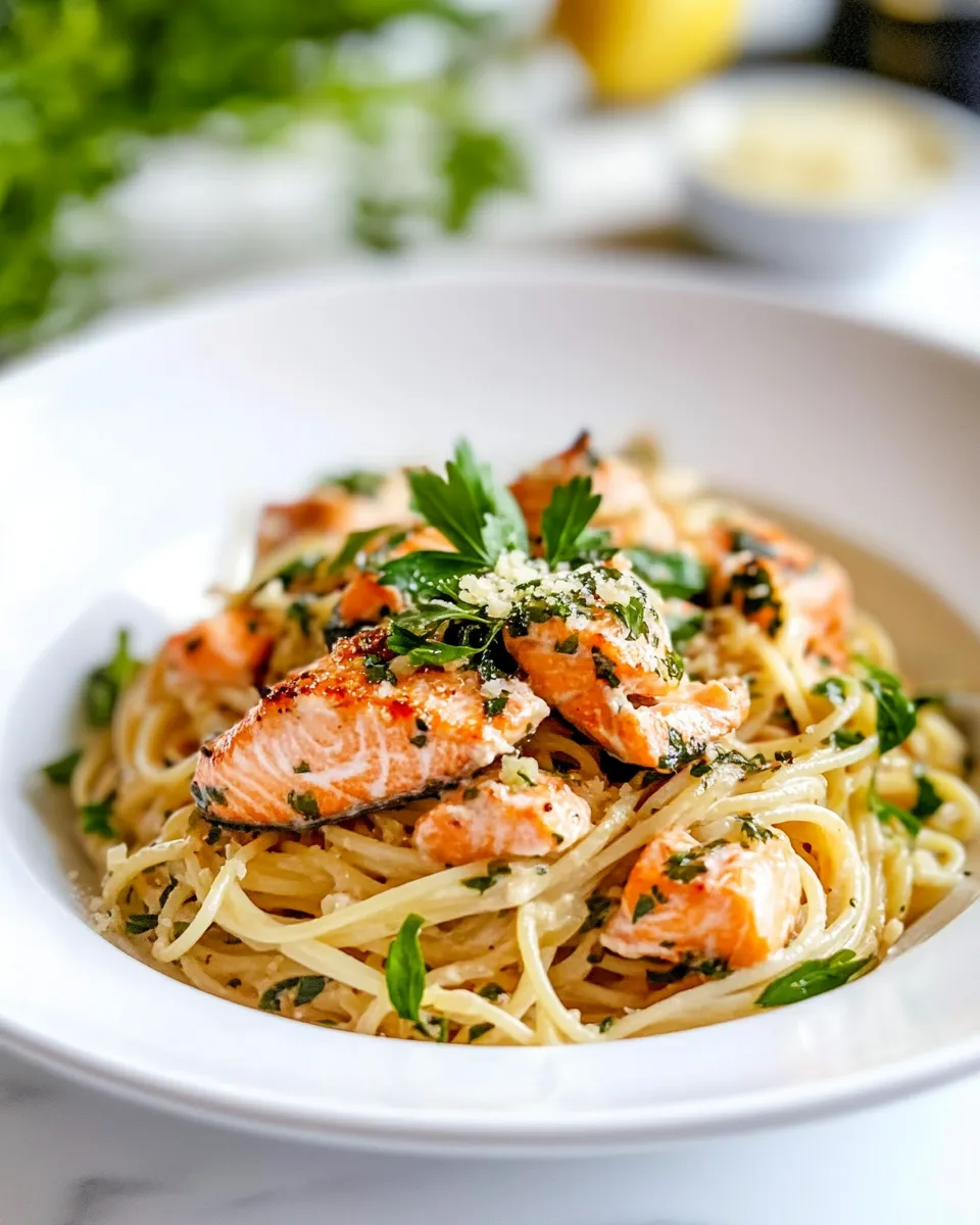 Homemade Salmon Spaghetti with Lemon Garlic Sauce photo