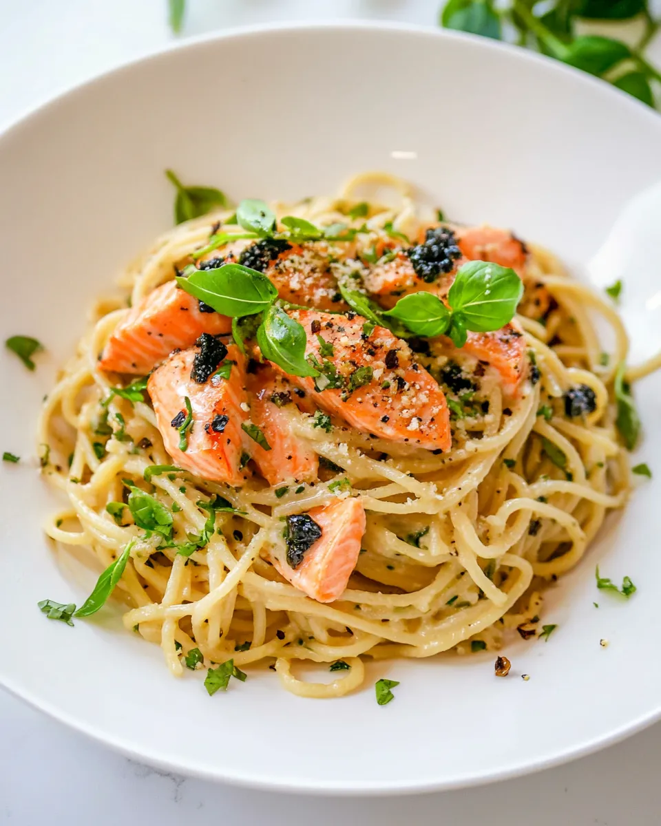 Easy Salmon Spaghetti with Lemon Garlic Sauce recipe photo
