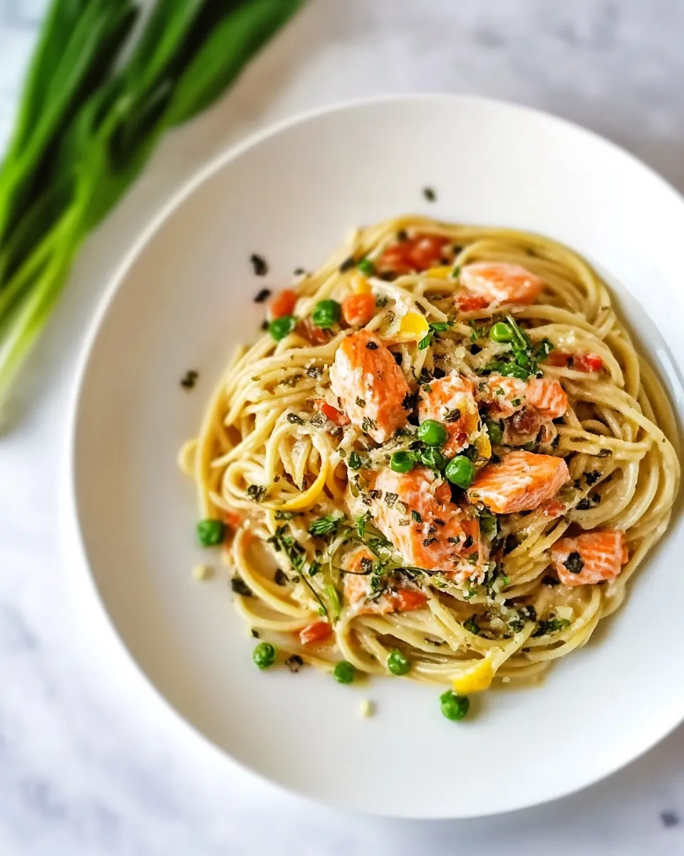 Delicious Salmon Spaghetti with Lemon Garlic Sauce dish photo