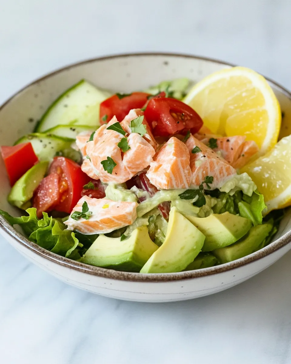 Healthy Salmon & Avocado Salad with Lemon Dressing recipe image