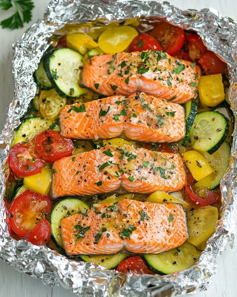 Delicious Salmon and Summer Veggies in Foil recipe image
