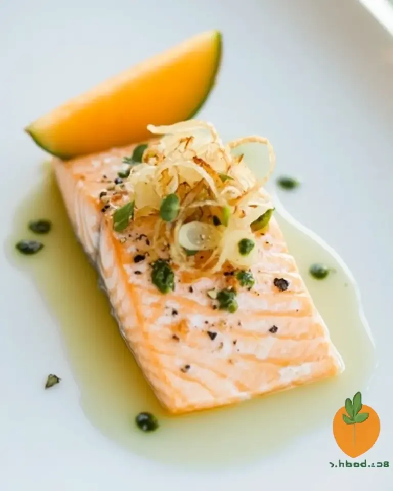 Homemade Salmon with Cantaloupe and Fried Shallots photo