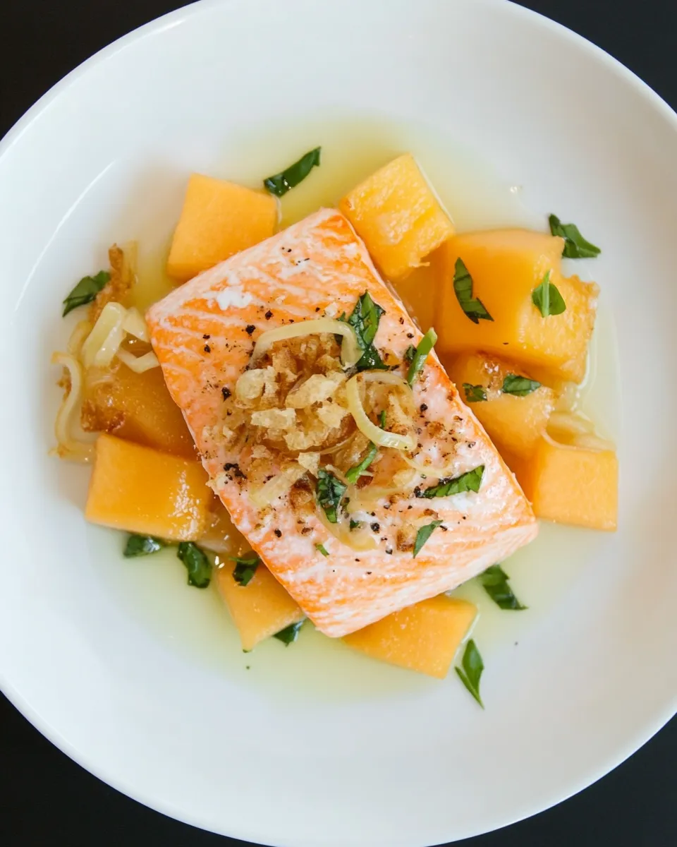 Easy Salmon with Cantaloupe and Fried Shallots recipe photo