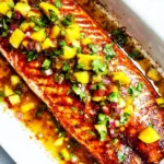 Delicious Salmon with Mango Salsa food shot