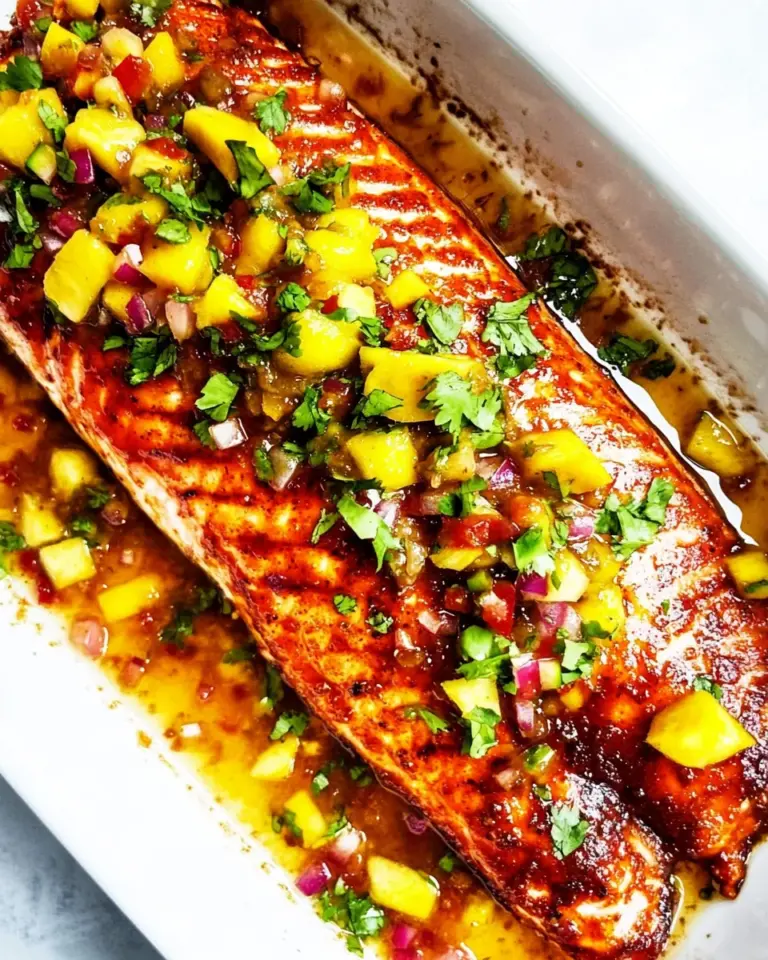 Delicious Salmon with Mango Salsa food shot