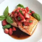 Delicious Salmon with Strawberries, Balsamic and Basil dish photo