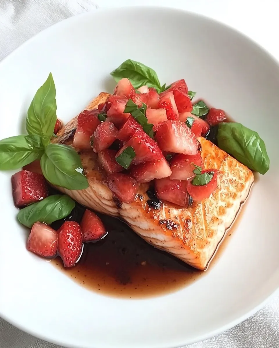 Delicious Salmon with Strawberries, Balsamic and Basil dish photo