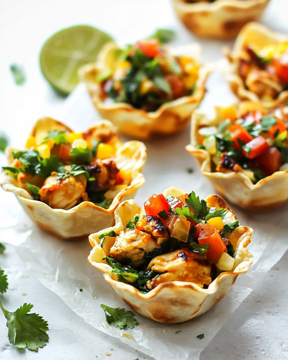 Easy Salsa Verde Honey Lime Chicken Taco Cups recipe photo