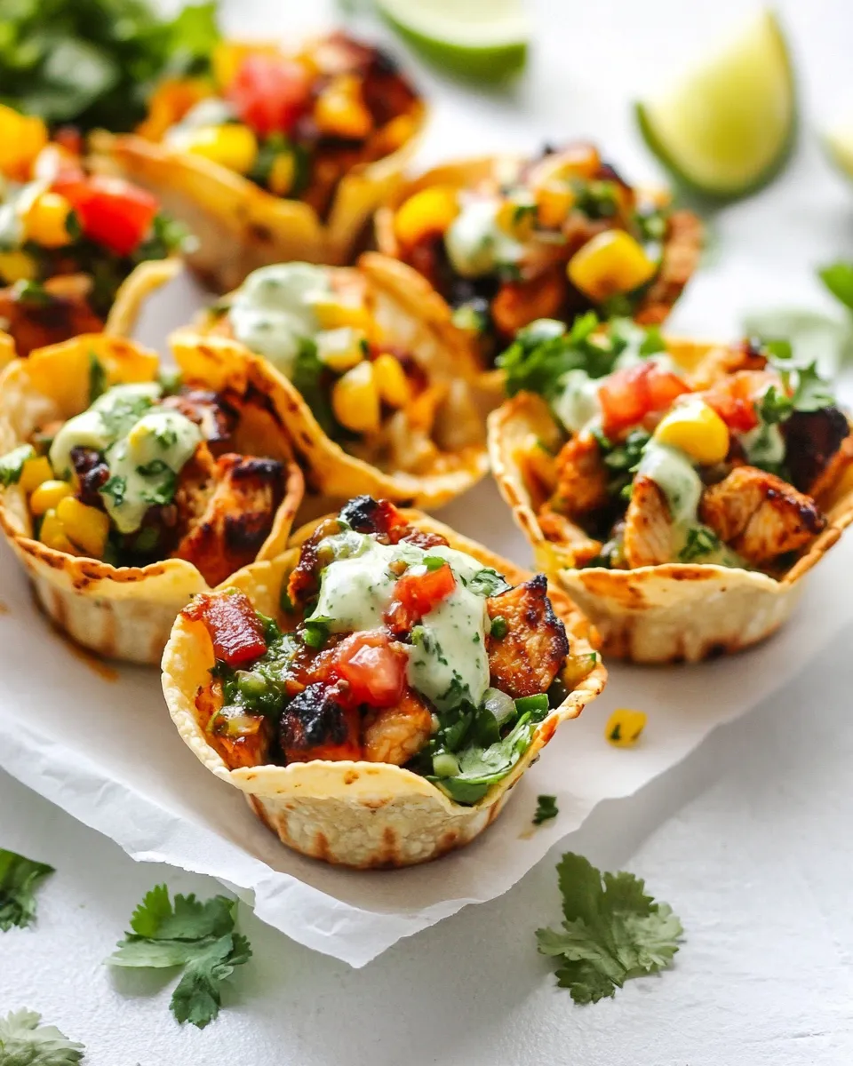 Delicious Salsa Verde Honey Lime Chicken Taco Cups shot