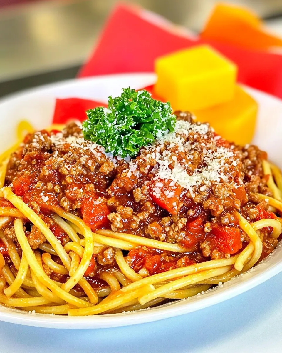 Delicious School Cafeteria Spaghetti & Meat Sauce dish photo