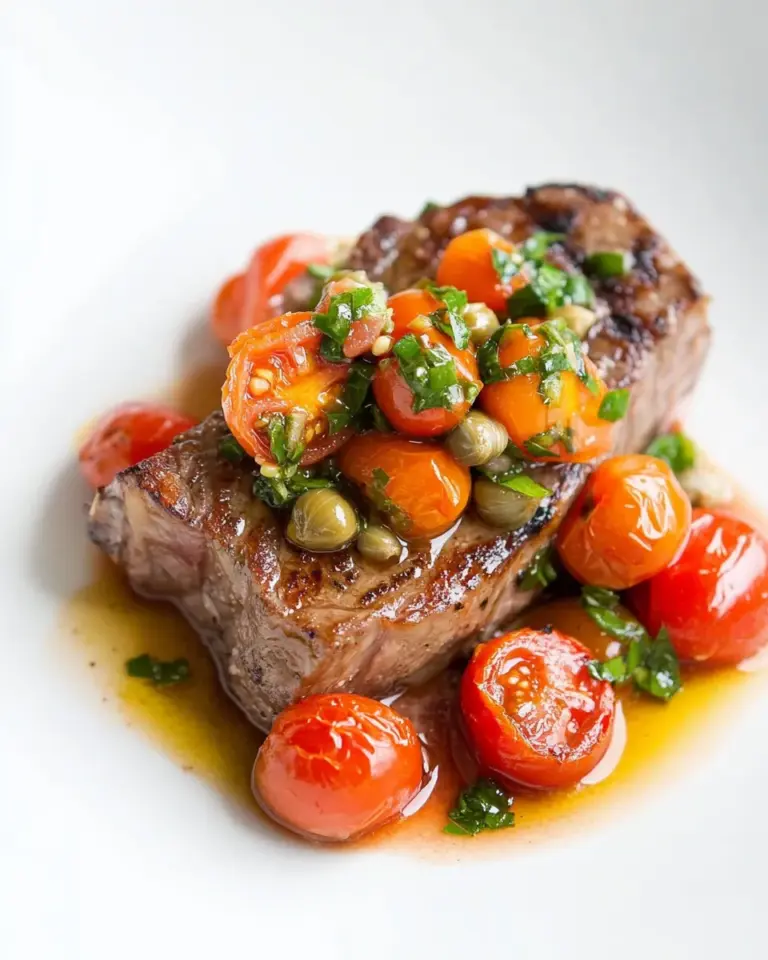 Delicious Seared Rib-Eye Steak with Tomato-Caper Relish photo