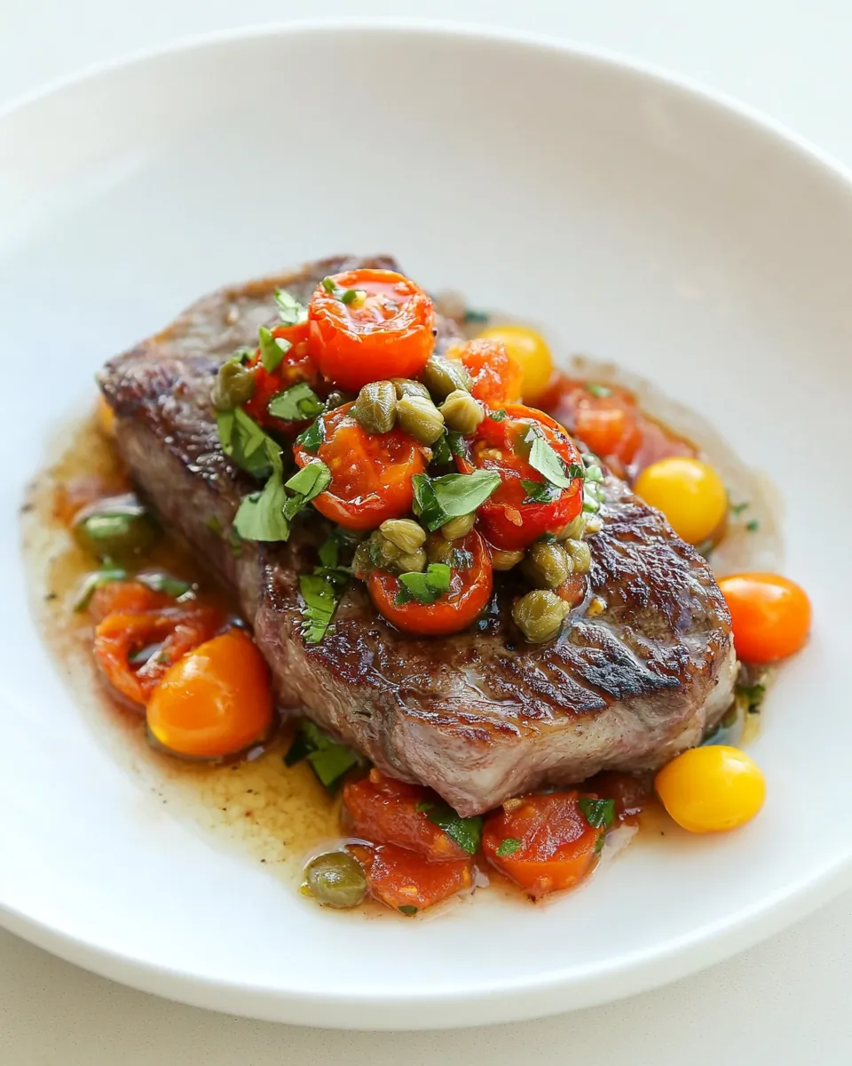 Classic Seared Rib-Eye Steak with Tomato-Caper Relish image