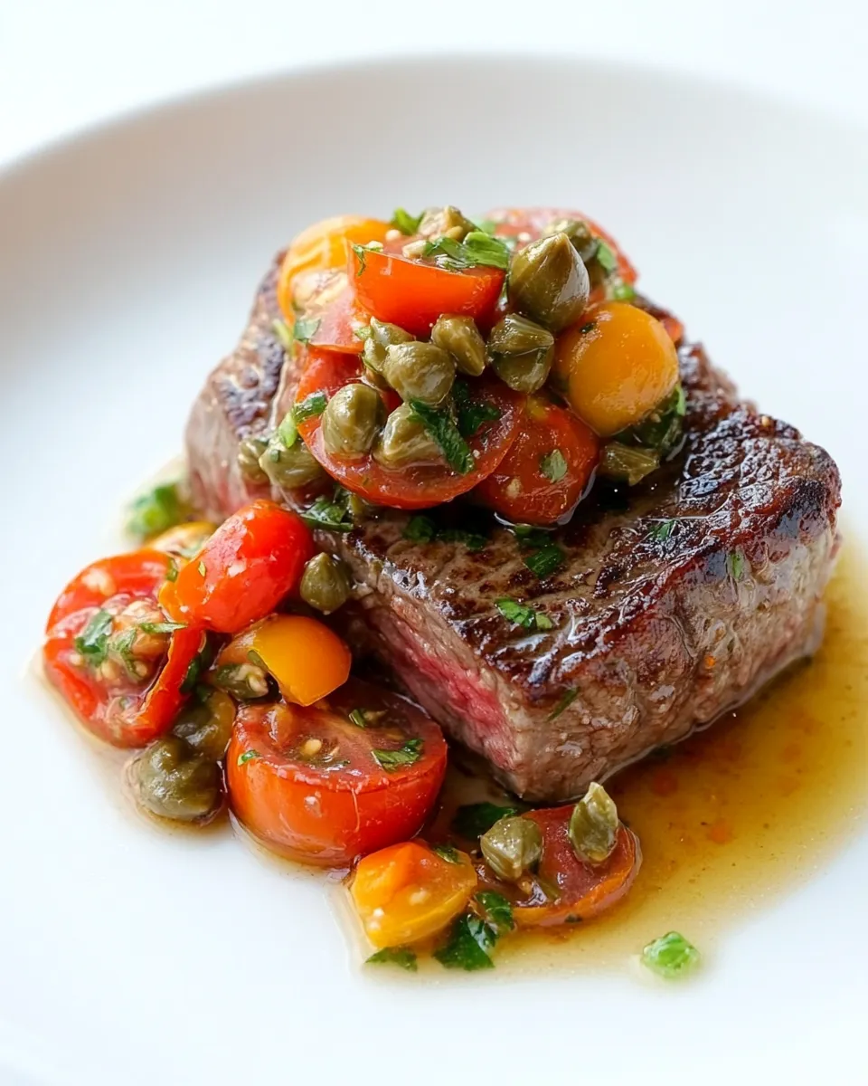 Easy Seared Rib-Eye Steak with Tomato-Caper Relish recipe photo