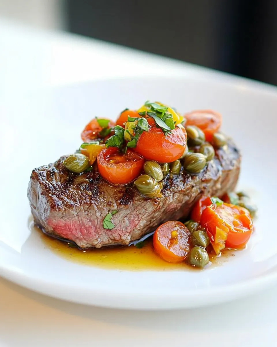 Perfect Seared Rib-Eye Steak with Tomato-Caper Relish dish photo
